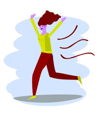 a girl in an yellow sweater falls into mass hysteria and runs in panic and fear, the illustration is drawn in a flat style