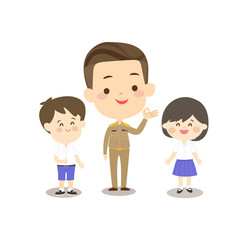 Cartoon Thai Teacher and Thai Students in Uniform Vector