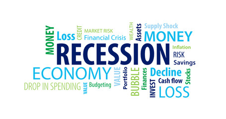 Obraz premium Recession Word Cloud on a White Background
