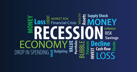 Recession Word Cloud on a Blue Background