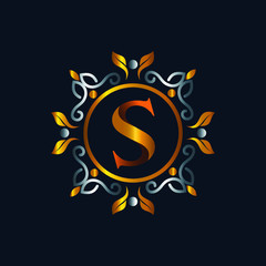 Alphabet s in vintage emblem logo design