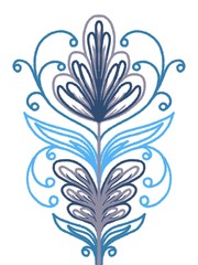 Hand drawn decorative stylized flower in blue tones. Abstract folk style. Elegant floral art on white background.