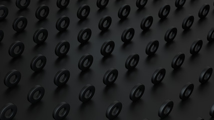Abstract 3d rendering geometric surface, black minimal texture with torus. Modern background design 