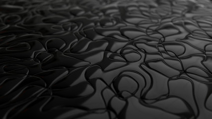 Abstract 3d rendering geometric surface, black minimal texture with waves. Modern background design