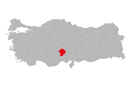 Nigde province highlighted on turkey map vector. Gray background.