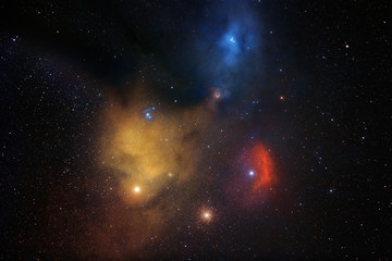Fototapeta na wymiar Rho Ophiuchi, is a colorful emission as well as reflection nebula in the constellation of Ophiuchus