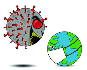 The earth is sad because of the corona virus attack. vector illustration