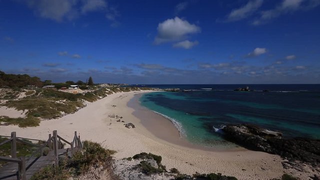 Beautiful landscape picture of Pinky Beach Bathurst lighthouses in isolated Rottnest island one of the most famous tourist holiday destination in Perth WA, Australia  
