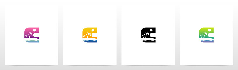  Tropical Island On Letter Logo Design C