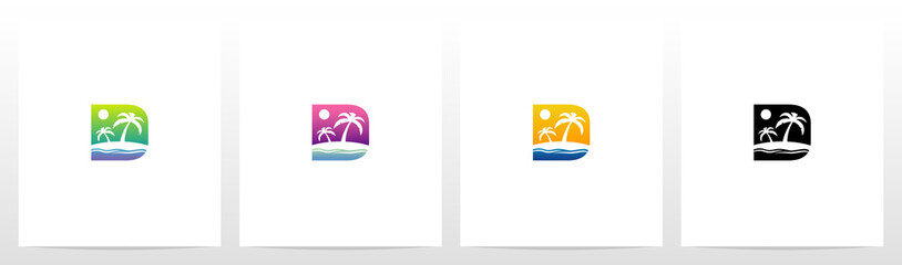  Tropical Island On Letter Logo Design D