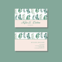 Jade Eucalyptus Pastel Vector Watercolor Bussiness Card Template Set