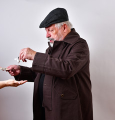 Old man is profiteering from he hand sanitizer shortage by selling on the black market.