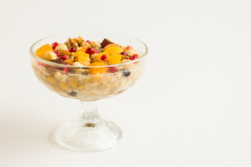 Traditional Dessert,Noah Pudding or,Asure Desssert in glass bowl on white with copy space.