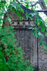 Stone with kanjis at park, Osaka, Japan