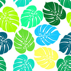 Fototapeta na wymiar Tropical summer seamless pattern. Monstera leaves 