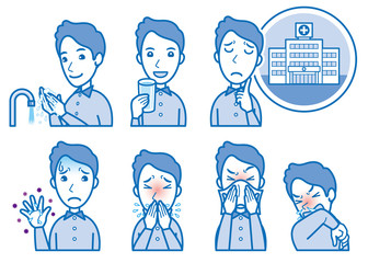 体調不良の男性のイラスト　病気の予防