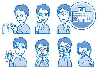 体調不良の男性のイラスト　病気の予防