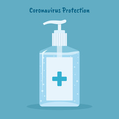 Hand sanitizer concept, hand antiseptic. Novel Coronavirus (2019-nCoV). Virus Covid 19-NCP. Coronavirus nCoV denoted is single-stranded RNA virus. 