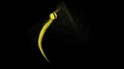 Black-Yellow Basketball with Yellow Particles. 3D CG. 3D illustration. 3D high quality rendering.