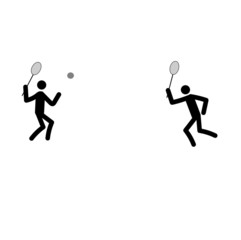 two stick men play tennis isolated on a white background