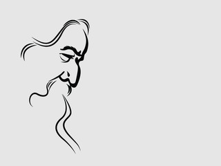 Line art of Rabindranath Tagore.  first non-European to win the Nobel Prize in Literature.