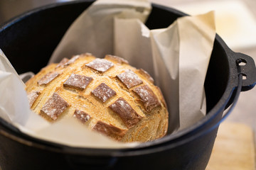 artisan bread loaf in cast iron