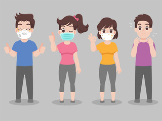 Fototapeta premium Set of people wearing face mask with different types of face mask for prevent virus Wuhan Covid-19.Corona virus.Health care concept.