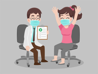 Doctor holding laboratory results of a patient that positive for COVID 19 or corona virus. wear face mask surgical protective Medical mask for prevent virus. Health care concept.