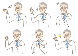 医師　シニア男性　白衣　セット