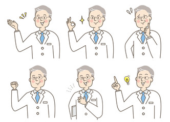 医師　シニア男性　白衣　セット