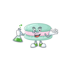 Vanilla blue macarons brainy Professor Cartoon design grasp a glass tube