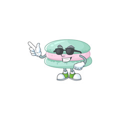Cute vanilla blue macarons cartoon character design style with black glasses