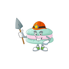 Cool miner worker of vanilla blue macarons cartoon design concept