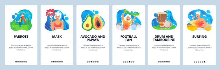 Brazil website and mobile app onboarding screens vector template