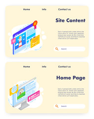 Site content vector website landing page template set