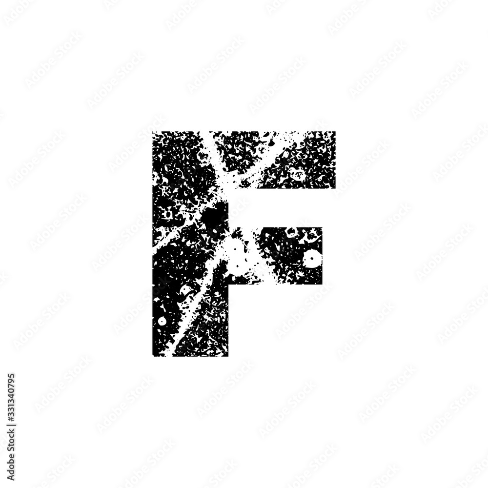 Fototapete painted letter f. abstract handmade sans serif typeface. distress textured font. ink splatter surfac
