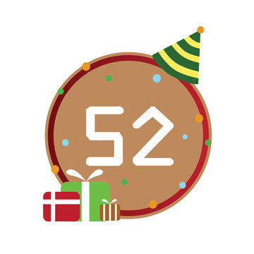 Number 52th, Number write on brown and red line box, icon, isolated on white background, Happy birthday, anniversary.