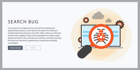 System bug concept. Code bug concept. Vector bug in the system. Bug searching