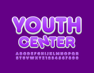 Vector bright logo Youth Center. Stylish Creative Font. Modern Alphabet Letters and Numbers.