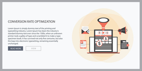 Conversion rate optimization, customer conversion, digital sales funnel flat vector banner
