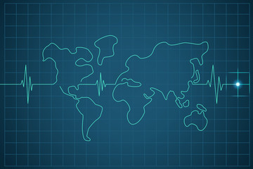 World map pulse line. World health. 