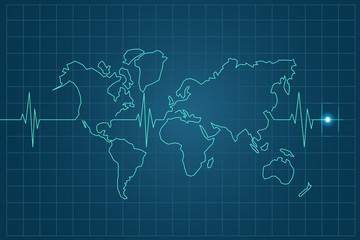 World map pulse line. World health. 