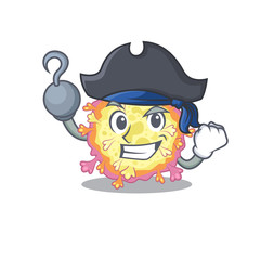 Cool coronaviridae virus in one hand Pirate cartoon design style with hat