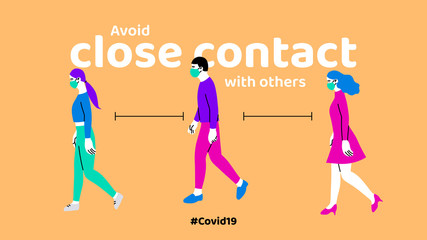 Prevention of Coronavirus or Covid-19 disease, people walking and avoid close contact with others concept