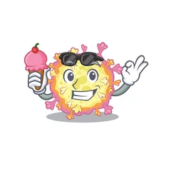 Fotobehang cartoon character of coronaviridae virus holding an ice cream © kongvector