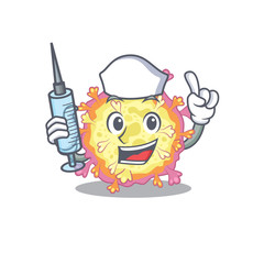 Friendly nurse of coronaviridae virus mascot design holding syringe