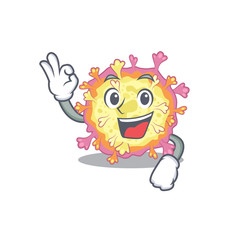 Corona viridae virus cartoon character design style making an Okay gesture
