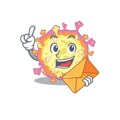 Cute face corona viridae virus mascot design with envelope