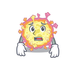 Cartoon picture of coronaviridae virus showing anxious face