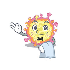 A design of coronaviridae virus cartoon character working as waiter